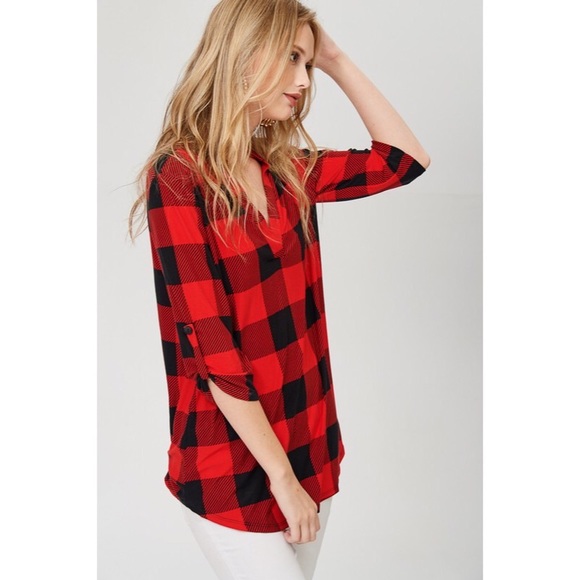 V-neck plaid top - Picture 3 of 6