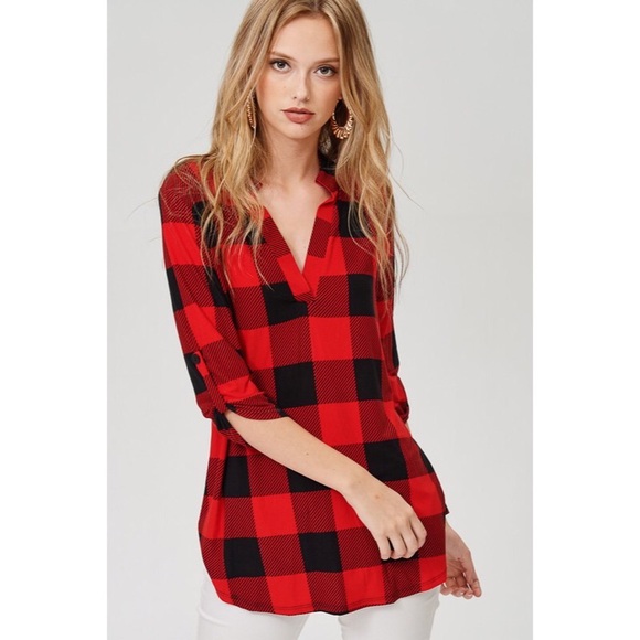 V-neck plaid top - Picture 4 of 6