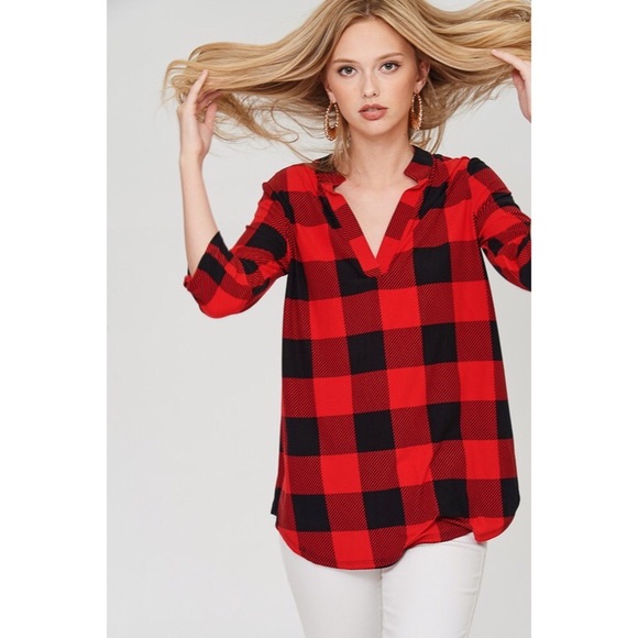 V-neck plaid top - Picture 6 of 6
