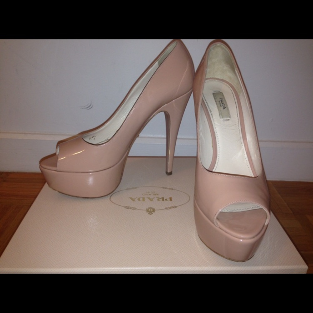 Prada Nude Peeptoe Pumps 38