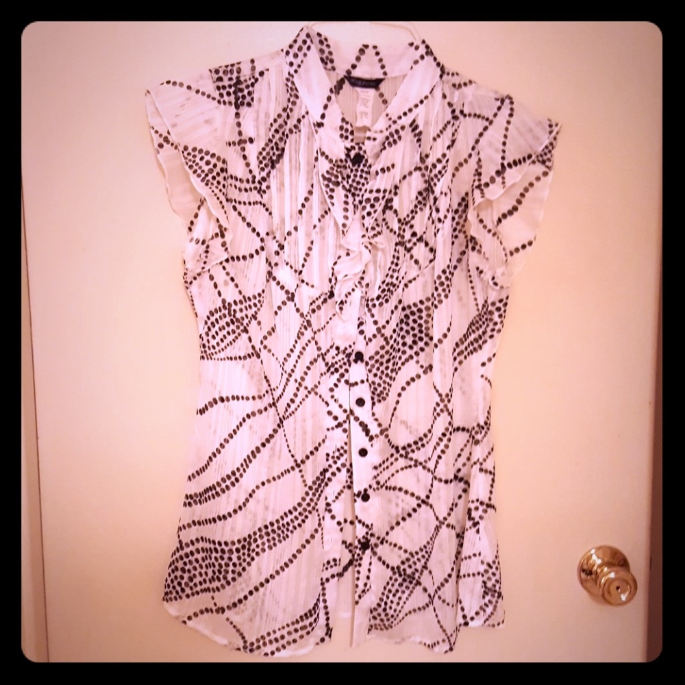 Fun semi-sheer B&W dotted blouse