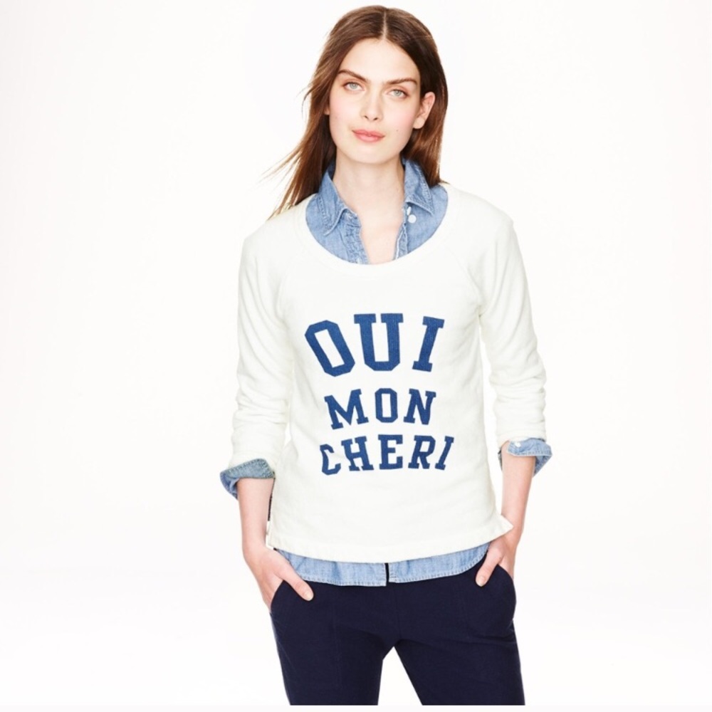 J Crew Oui Mon Cherie White Sweatshirt, Small