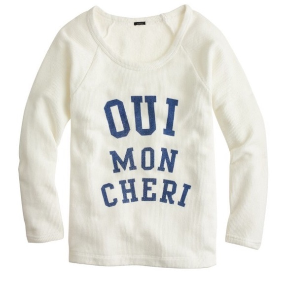 J Crew Oui Mon Cherie White Sweatshirt, Small - Picture 2 of 6