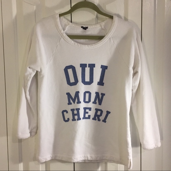 J Crew Oui Mon Cherie White Sweatshirt, Small - Picture 3 of 6