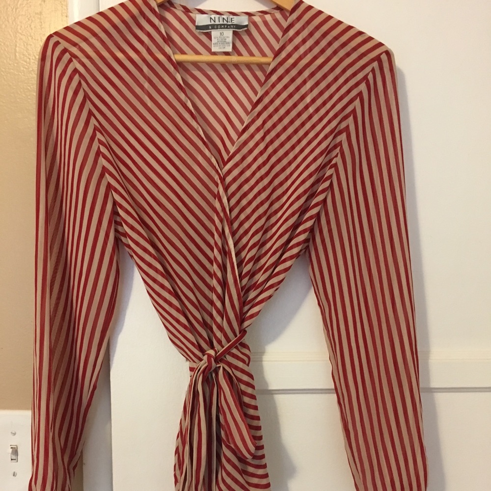 Wrap around blouse red and cream color