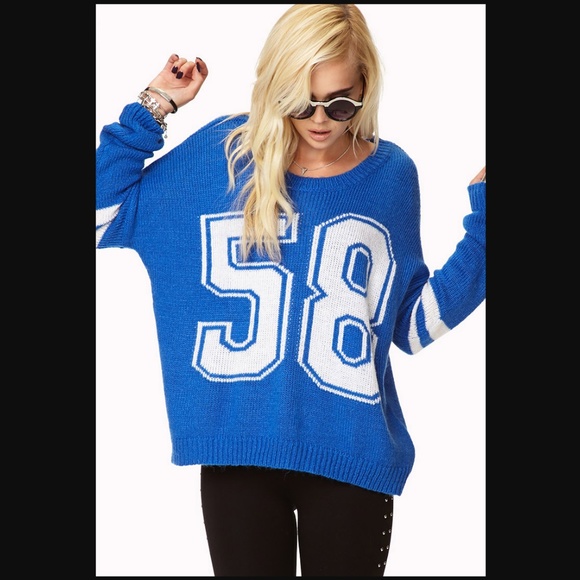 Blue forever 21 number sweater-S - Picture 1 of 6