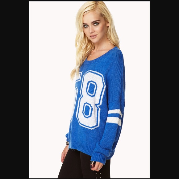Blue forever 21 number sweater-S - Picture 2 of 6