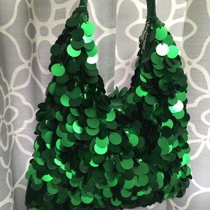 Green sequined holiday bag