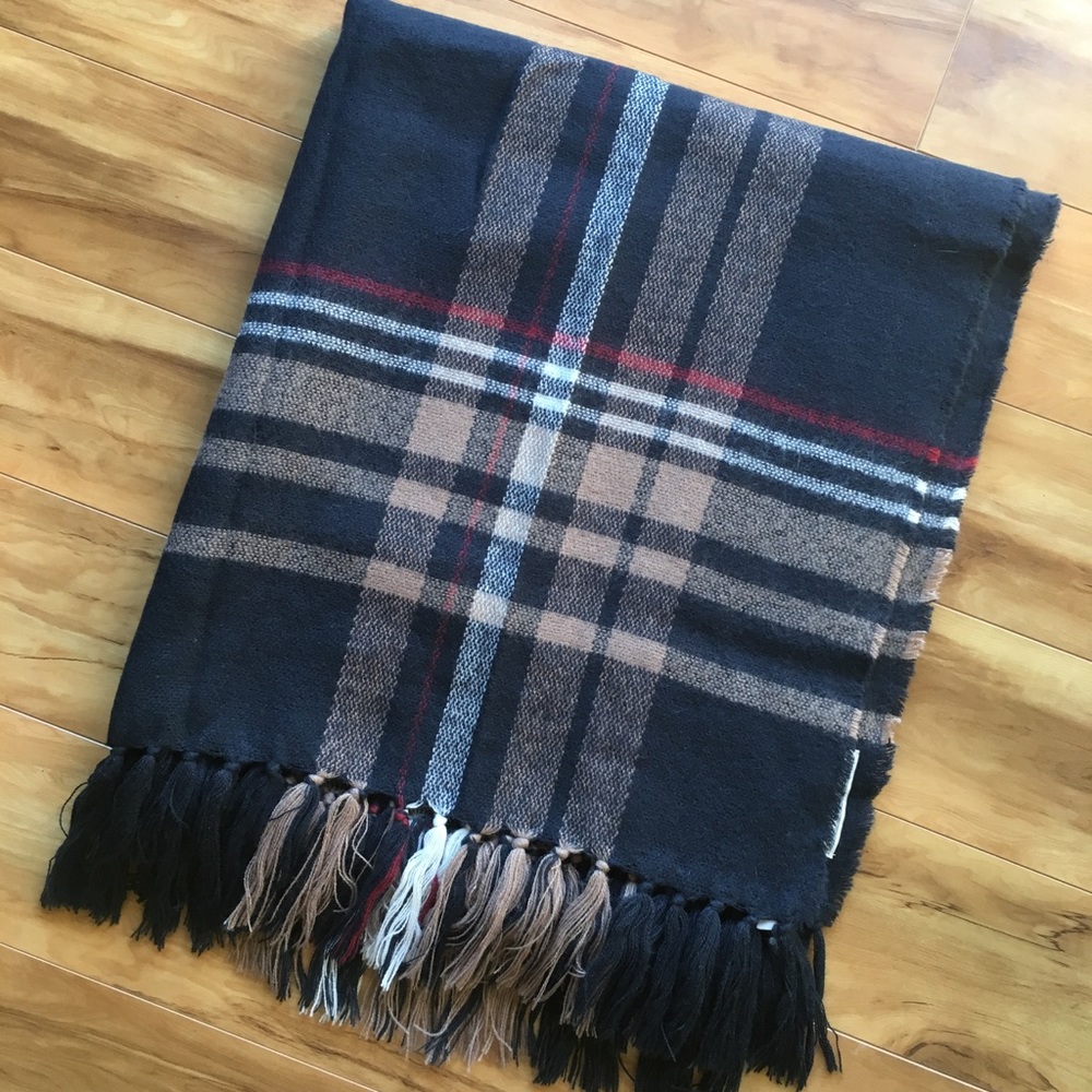 Navy blue plaid blanket scarf