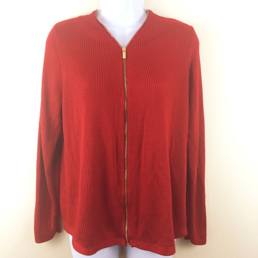 Calvin Klein Ribbed V Neck Zip Long Sleeve Sweater