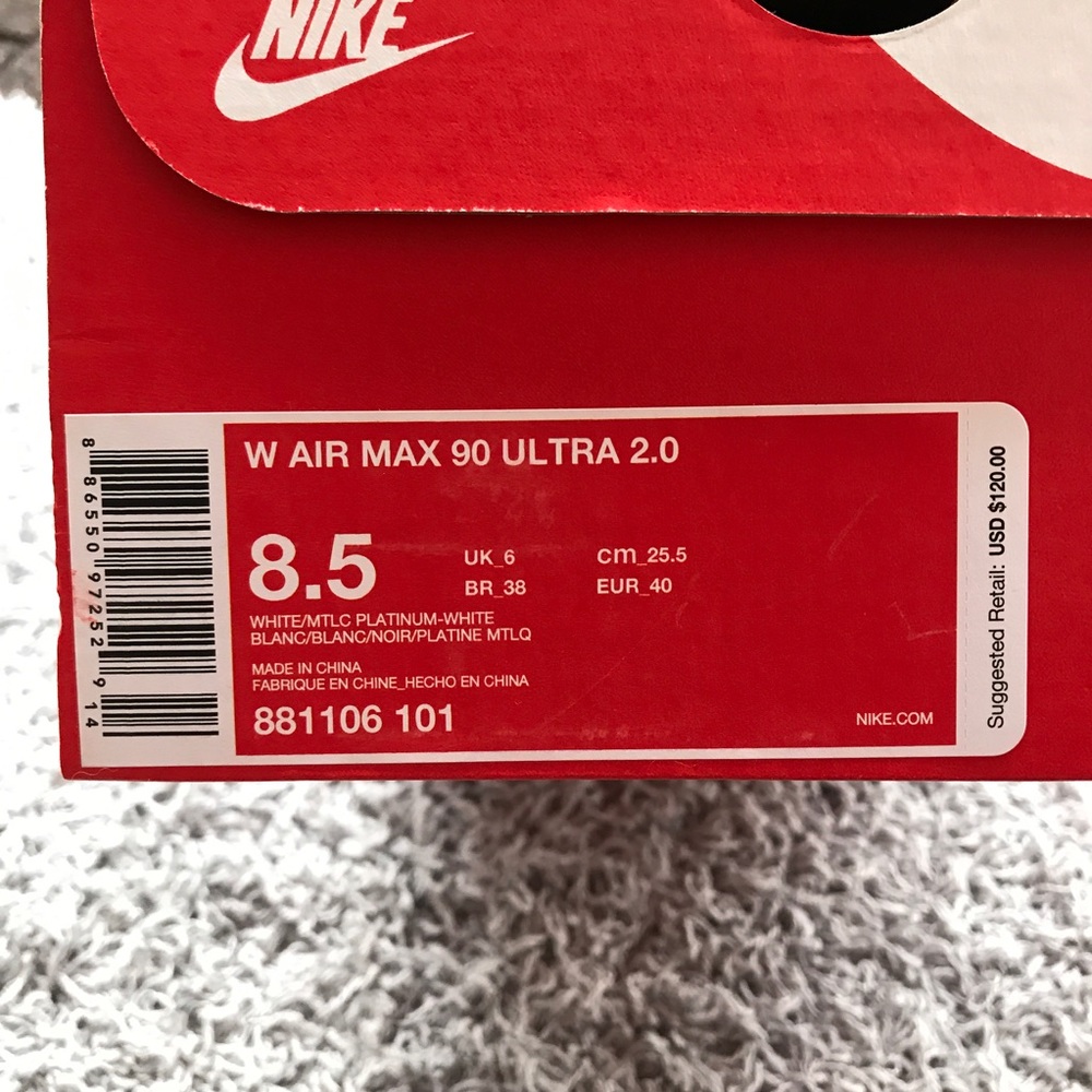 Nike Women's White Air Max 90 Ultra 2.0 Size 8.5 - Picture 7 of 8