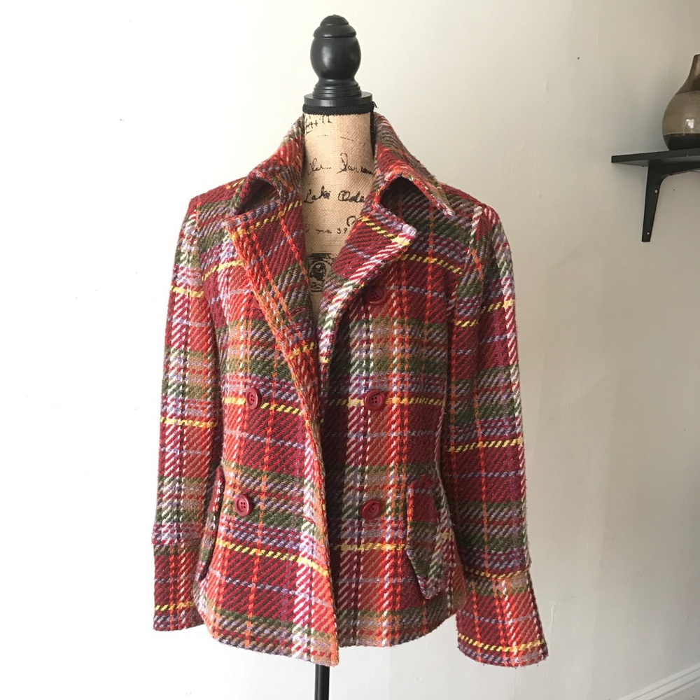 Plaid Peacoat Double- Breasted