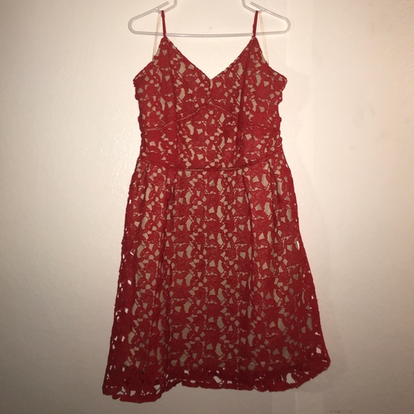 Charlotte Russe Dresses & Skirts - Thick red lace summer dress with a nude cover