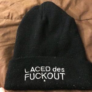 Black laced des fuck out beenie