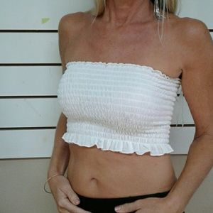 White Gauze Pucker Tube Top