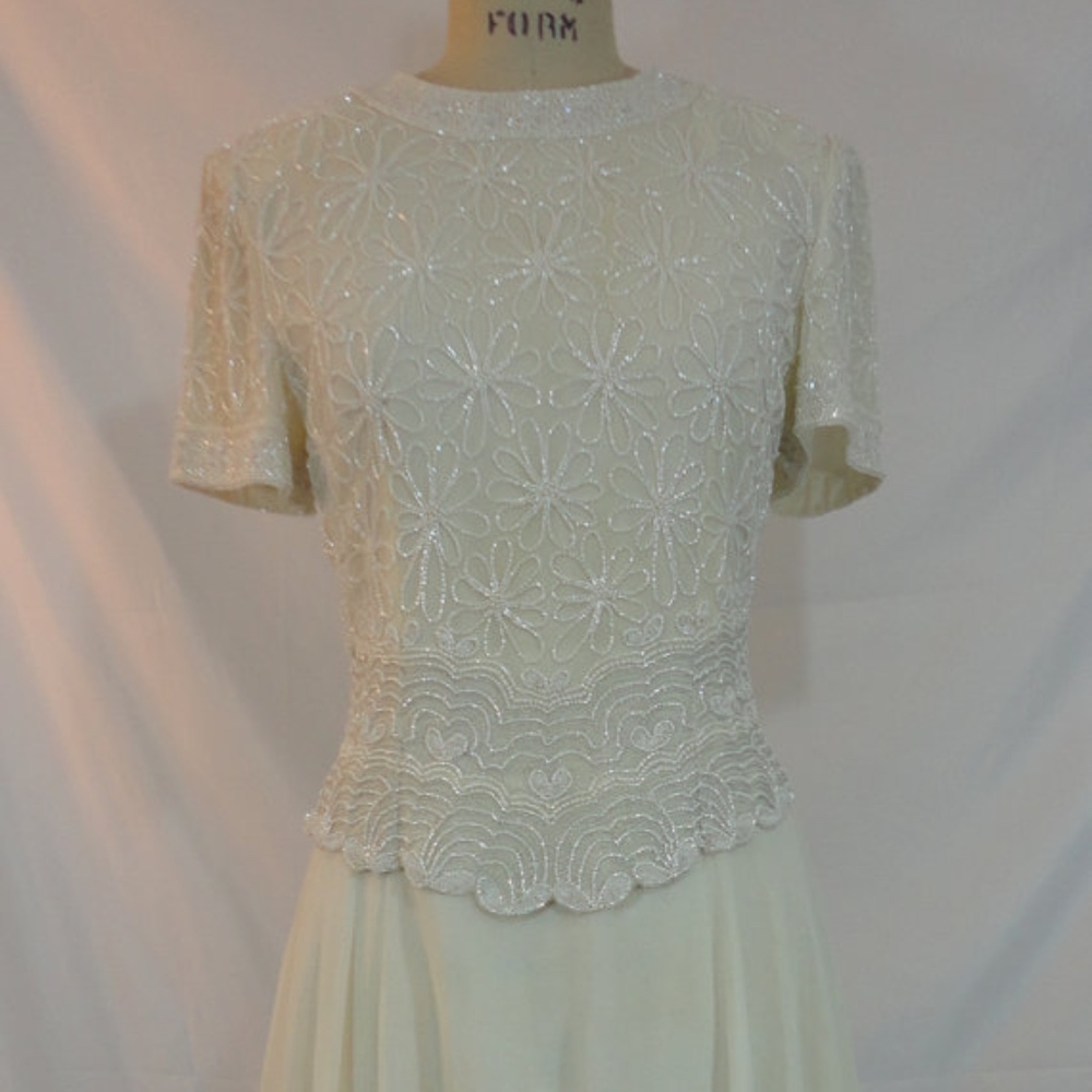 VINTAGE Laurence Kazar Chiffon Sequin Bead Bridal