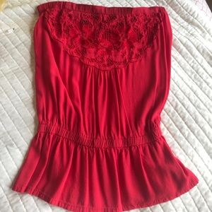 Red Knitted Floral Strapless Top from Forever21