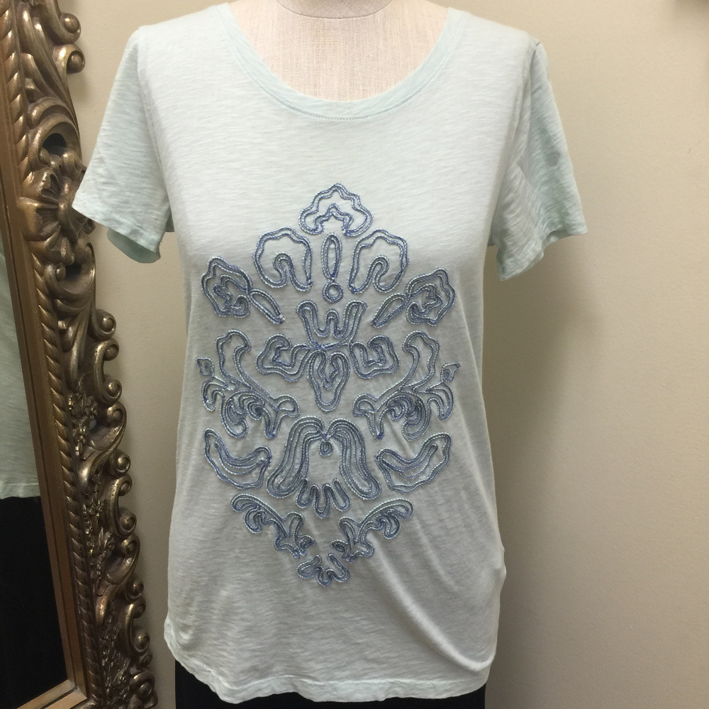 J. Crew mint green Tee with navy design size Small