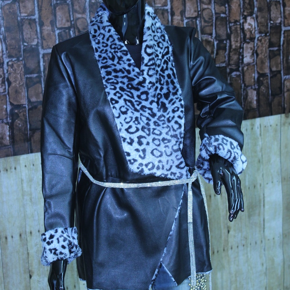 Leather Animal Print Coat