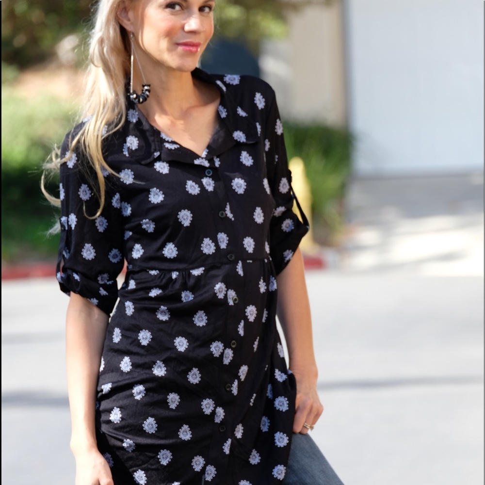 New Style & Co Dark Floral Shirt