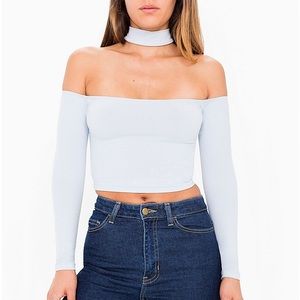 White long-sleeve crop top w/ choker