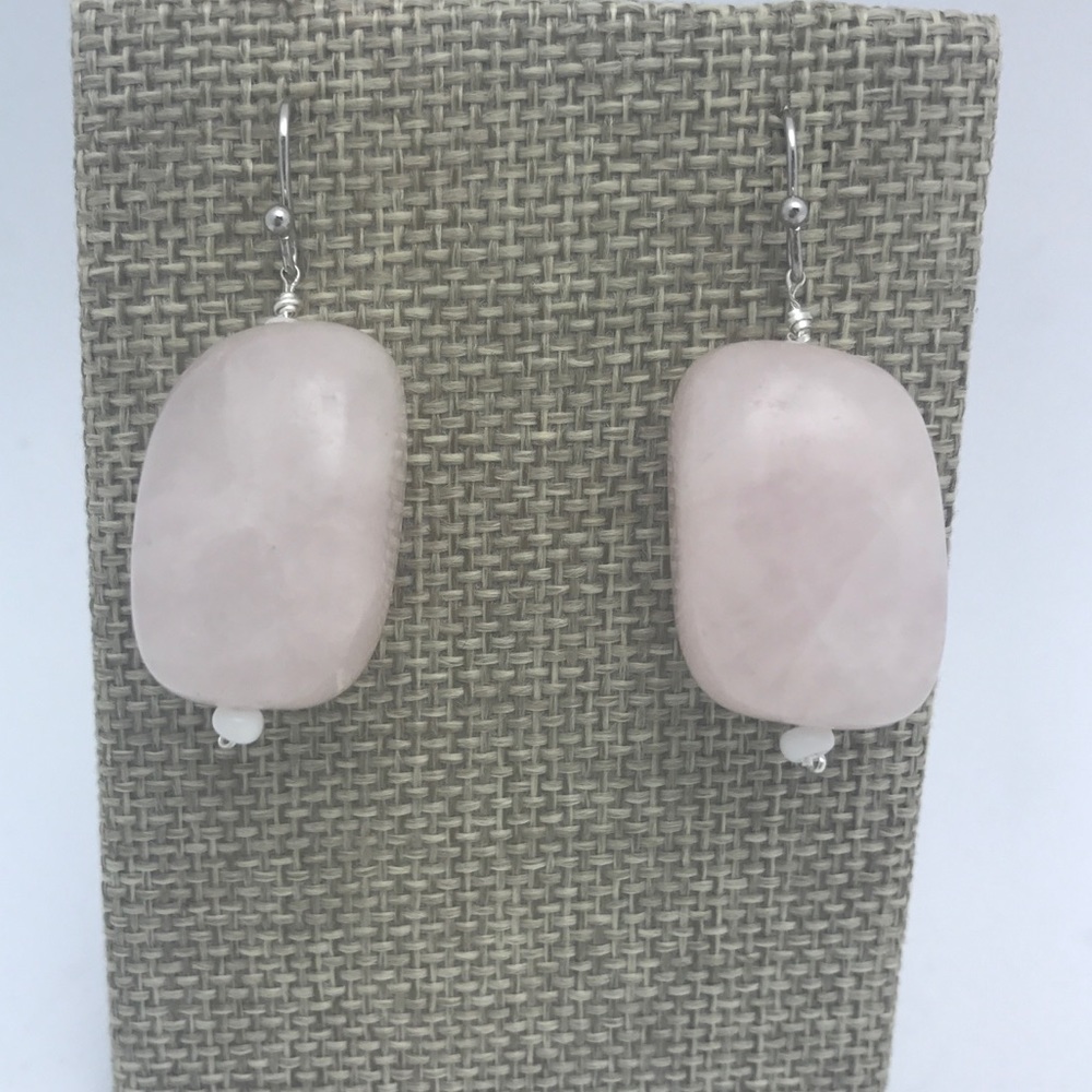 Rose quartz cabochon nugget earrings