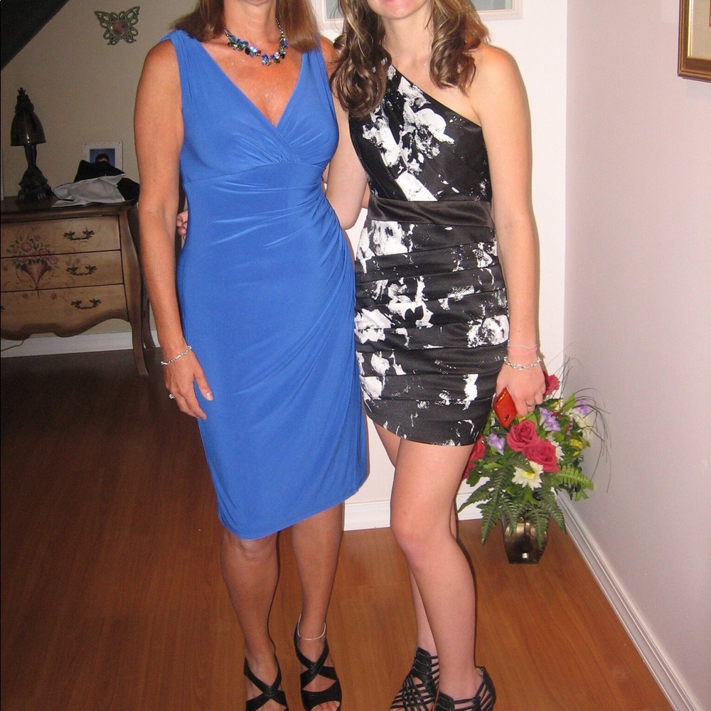 One shoulder black and white dress