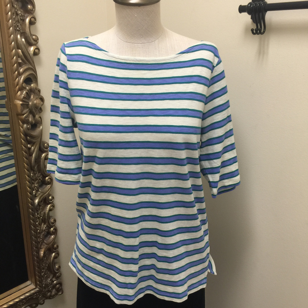 J. Crew Painter Tee beige purple green striped M