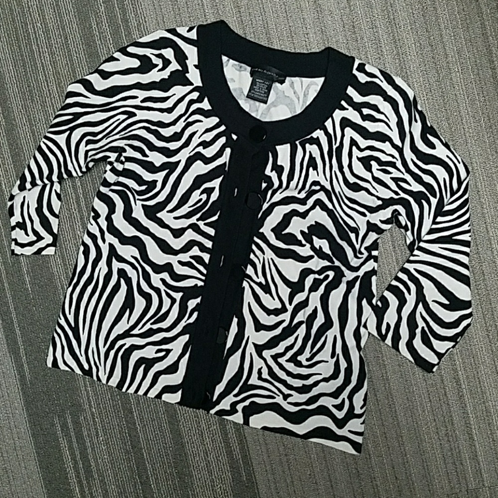 Cable & Gauge Zebra Stripe 3/4 sleeve Cardigan