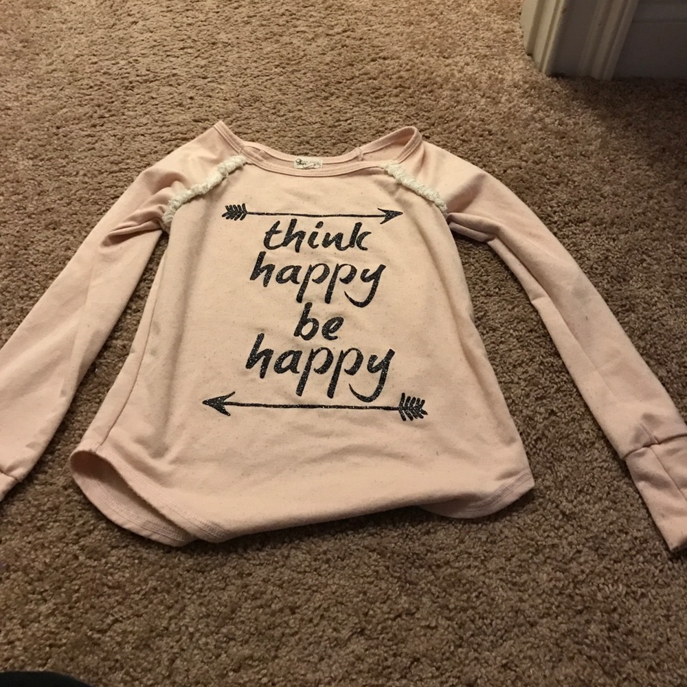 Peach think happy be happy shirt