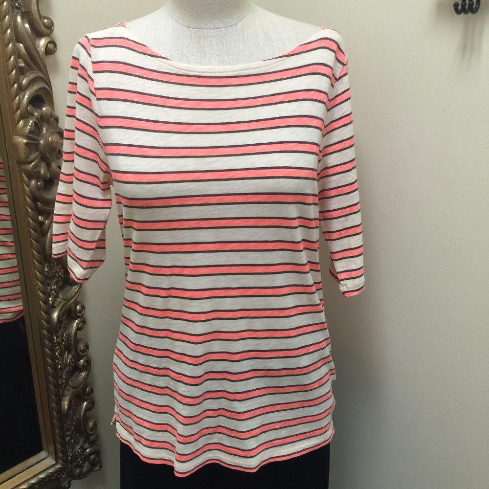 J. Crew Painter Tee beige Pink Gray Stripe sz M
