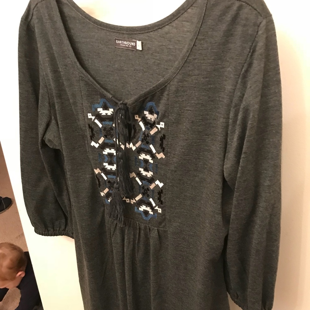 Grey dress with embroidered detail