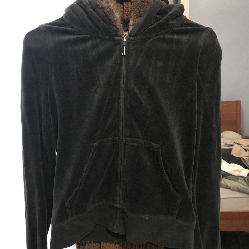 JUICY COUTURE DARK GREEN ZIP UP SWEATER