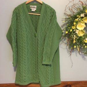 Women's Aran Crafts Green Wool Sweater - XL