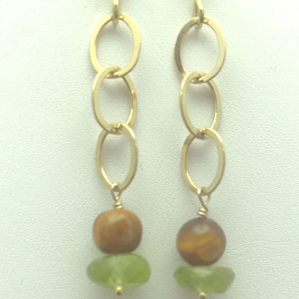 Peridot, tigers eye gold earrings