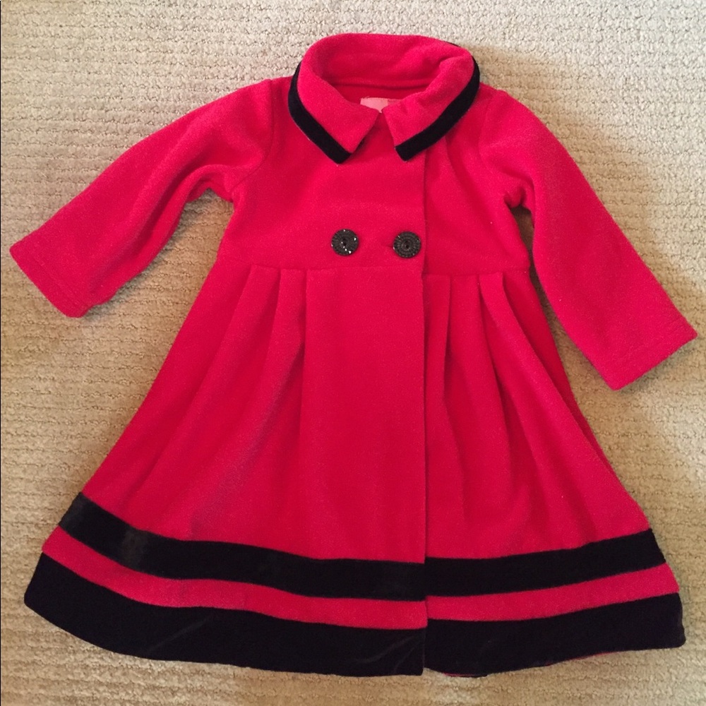 Red and black dress coat with hat