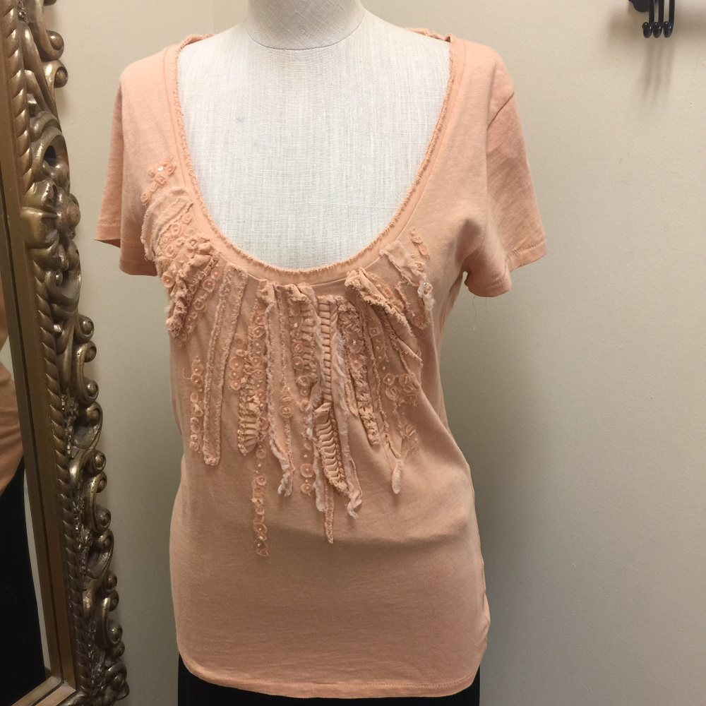 J. Crew FUN Tee shirt SILK trim Sequins size M
