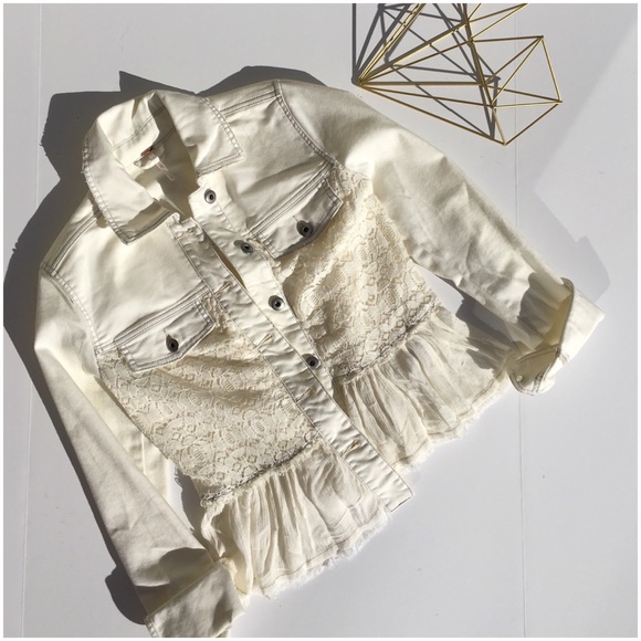 Free People Jackets & Blazers - Free People Cream Lace Jean Jacket