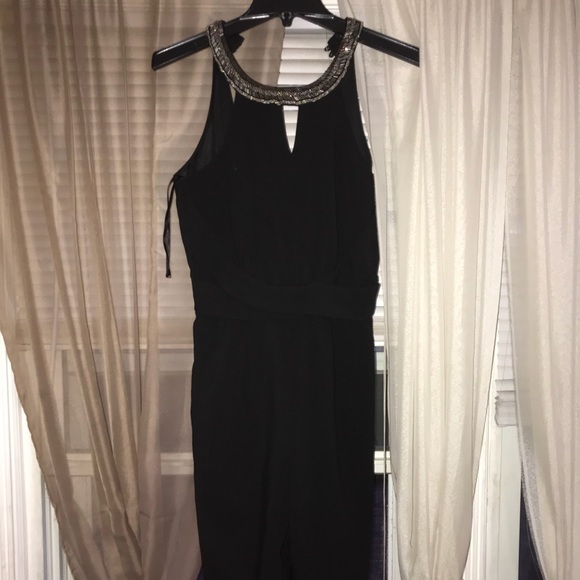 All Black Jumpsuit with Embroidered Collar - Picture 1 of 2