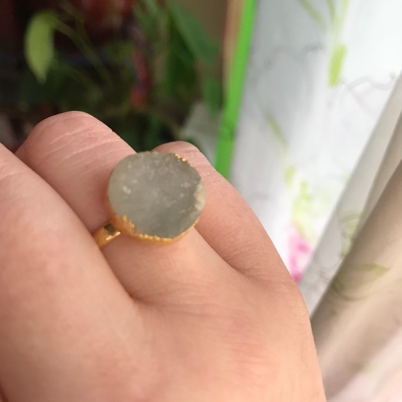 Smoky White Druzy Ring Size 7 - Picture 2 of 5