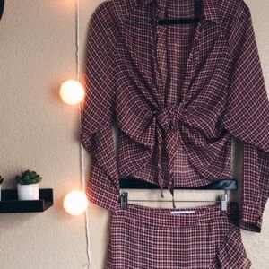 WINE PLAID RUFFLED SET