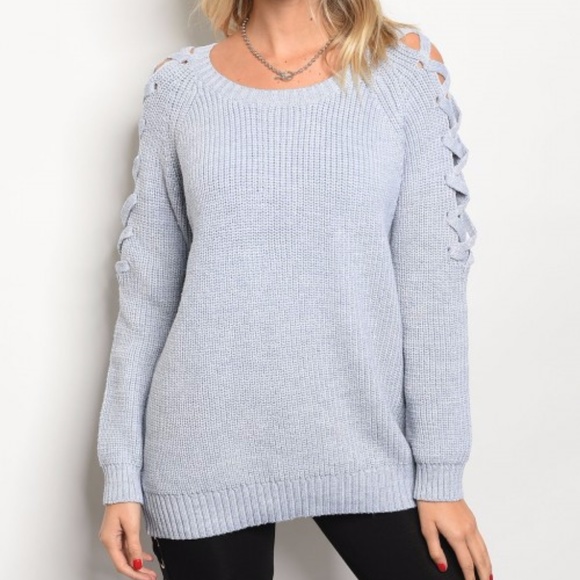 LIght Blue lace up details sweater - Picture 2 of 3