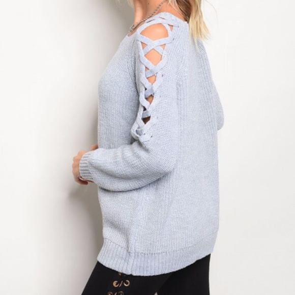 LIght Blue lace up details sweater - Picture 3 of 3