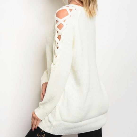 LAST 1 Cream knit lace up detail sweater - Picture 2 of 2