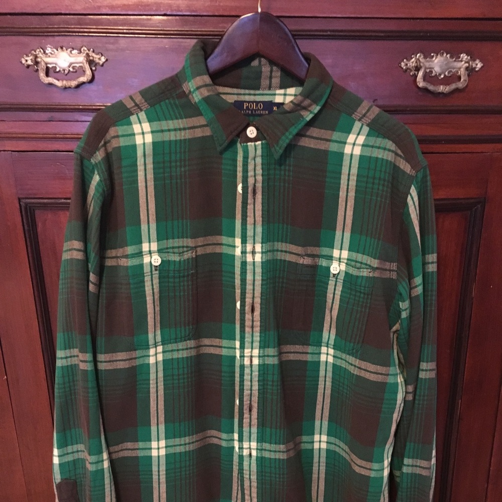 Ralph Lauren Green Plaid Shirt, XL