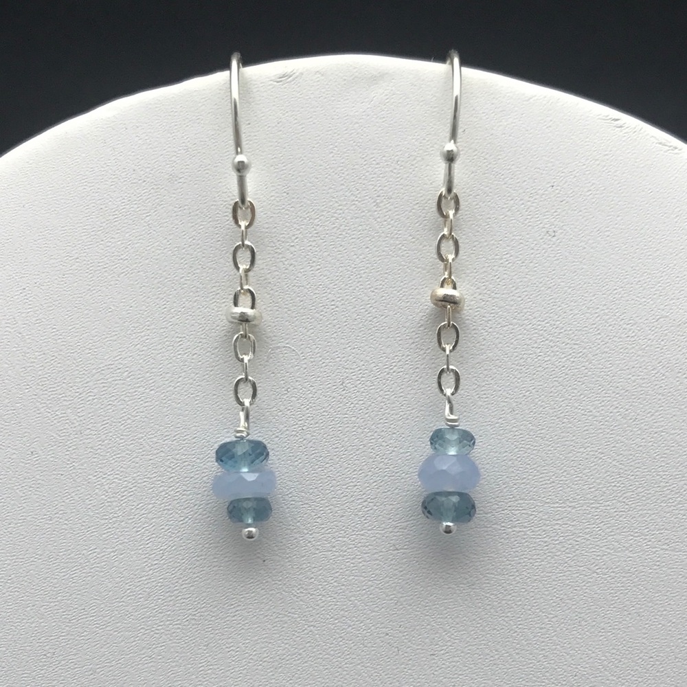 London blue topaz, chalcedony, silver earrings