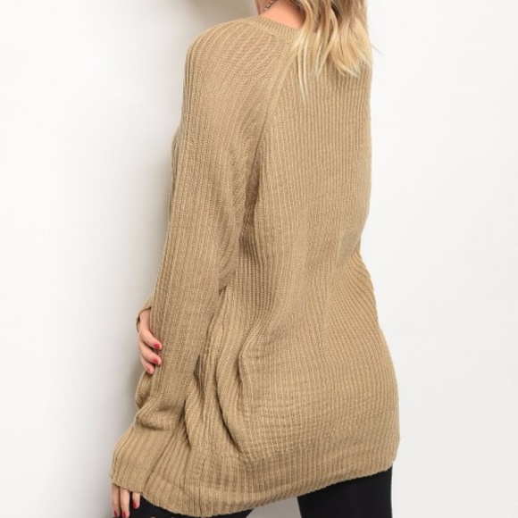 Tan Lace up front sweater - Picture 4 of 4