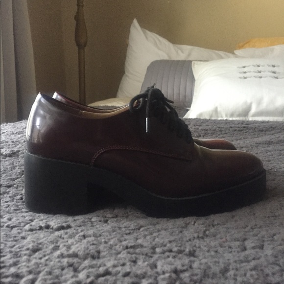 Zara Trafaluc Burgundy Patent Leather Oxfords 37 - Picture 3 of 8