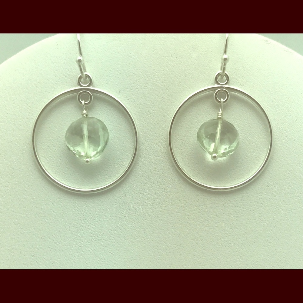 Green amethyst coins, sterling silver earrings