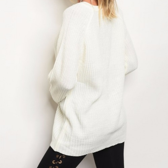 Cream lace up front sweater - Picture 3 of 3